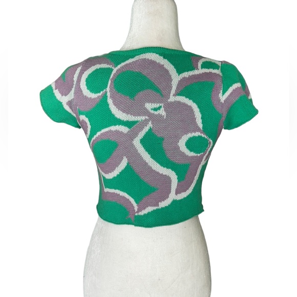 MANDINGA Picnic Cropped Green & Purple Sweater Knit Top Shrug - XS - Picture 7 of 11